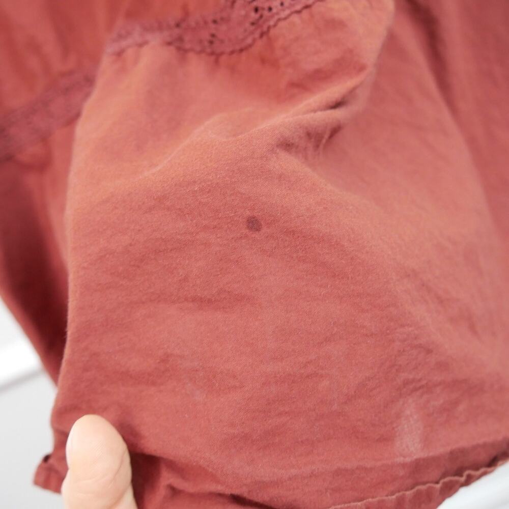 Evereve Evelyn Midi Dress Puff Sleeve Boho Cottagecore Brown Cotton Prairie M - Picture 6 of 8